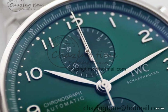 MIROTIME 0819 FastDry Portugieser Chronograph IW371615 ZF Best Edition Green Dial on SS Bracelet A7750 (Slim Movement) 7038